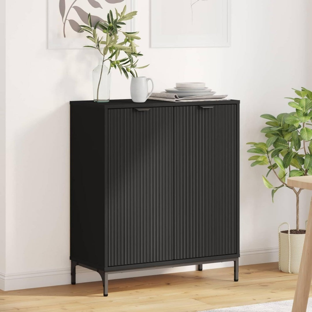 Schubladenschrank mit Tueren 69,5 x 33 x 82 cm schwarz