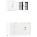 Stauraumschrank Makastle Kuchenschrank-Set Hochglanz-Wei Holzwerkstoff Glas natur