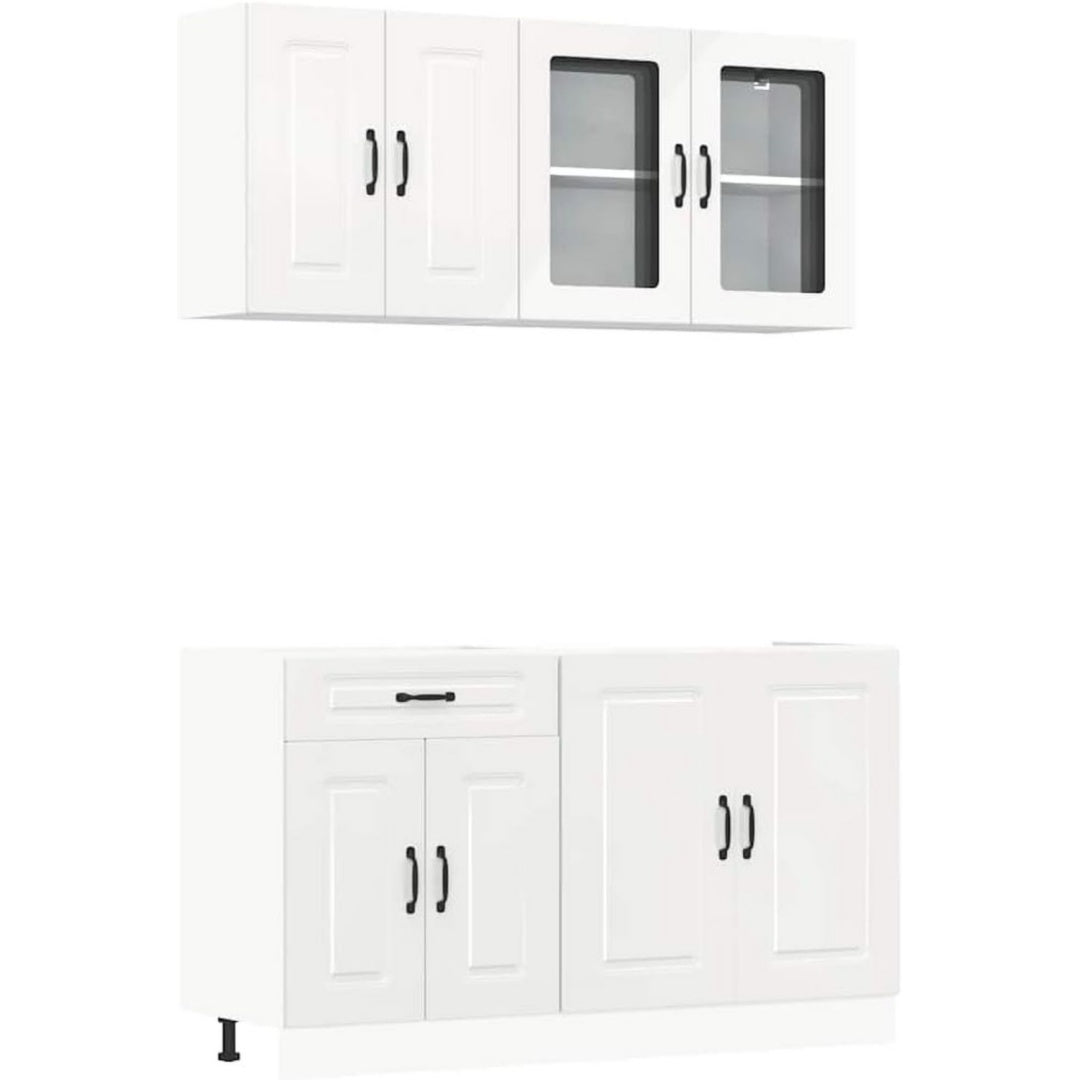 Stauraumschrank Makastle Kuchenschrank-Set Hochglanz-Wei Holzwerkstoff Glas natur