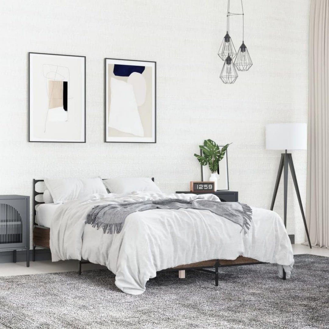 Bett fuer Schlafzimmer mit Kopfteil mit Metallgestell braun