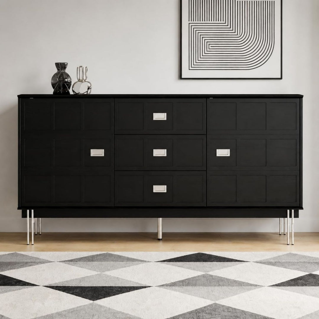 Schubladenschrank Caldion Sideboard Metallgriffen Kuchenschrank schwarz schwarz