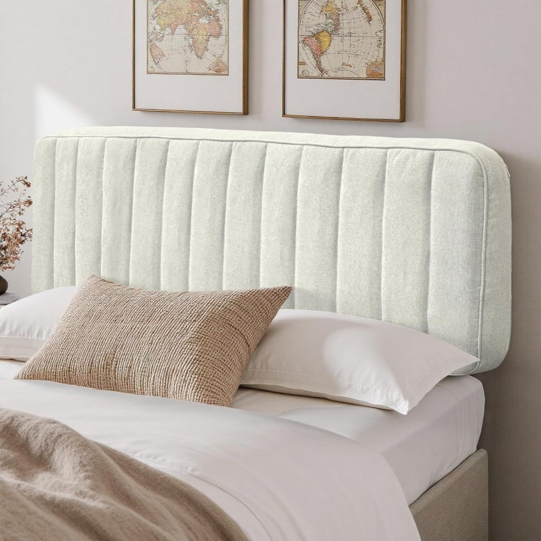 Bett fuer Schlafzimmer mit Kopfteil mit Metallgestell beige