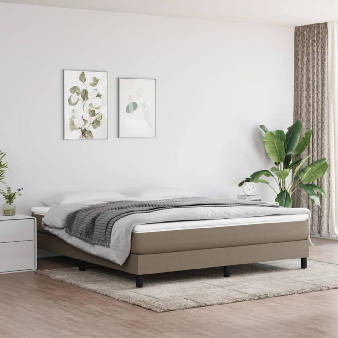 Bett fuer Schlafzimmer Boxspringbettgestell Taupe Stoffbezug Holzlattenrost, Stabiler natur