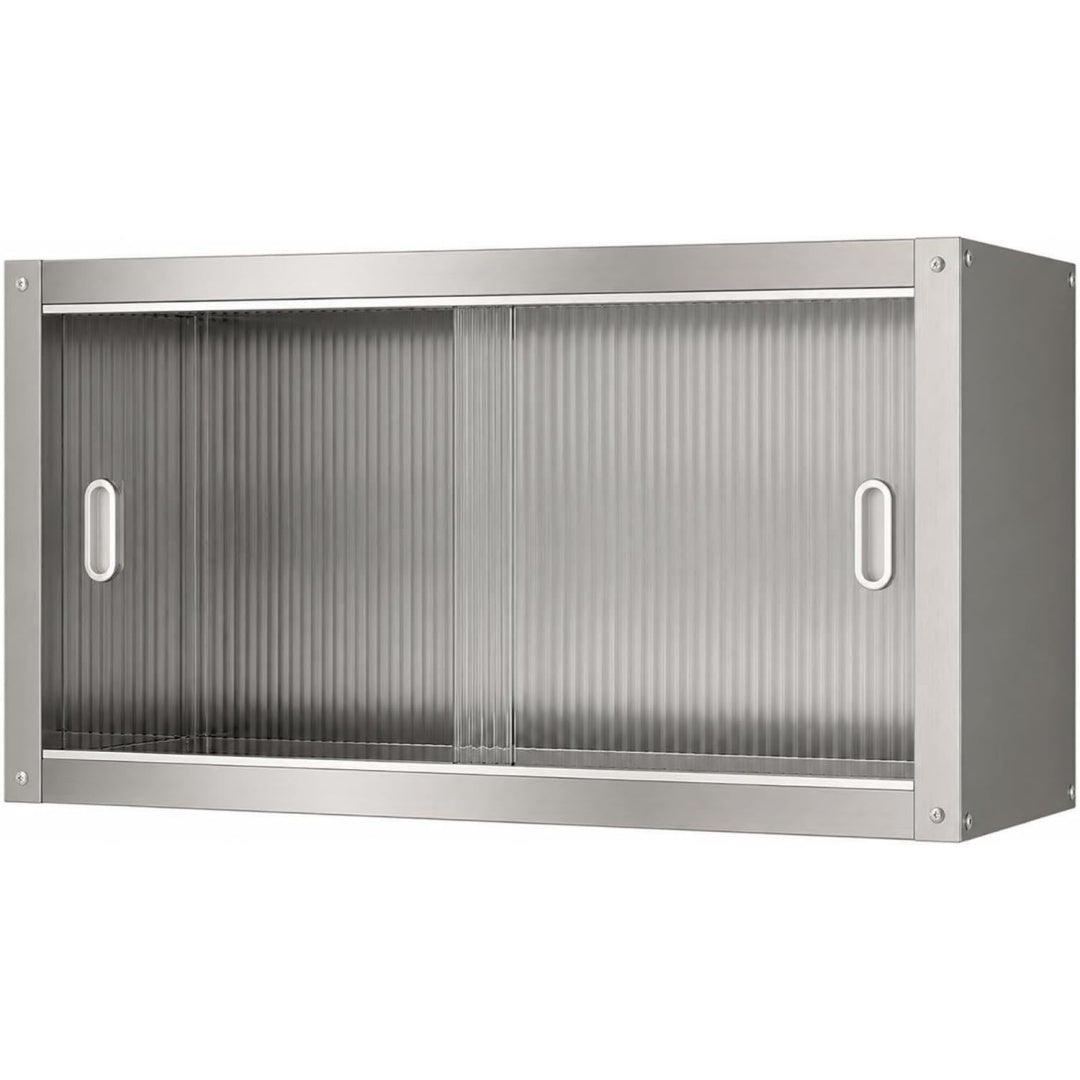 Stauraumschrank silber mit Schiebetueren mit Stahlgestell